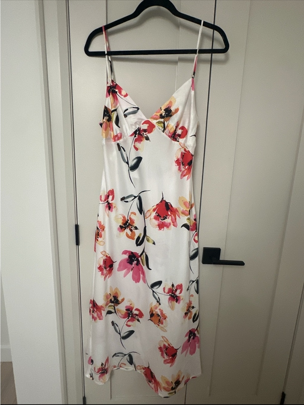 Dynamite White Slip Midi Dress with Pink & Coral Floral Print
